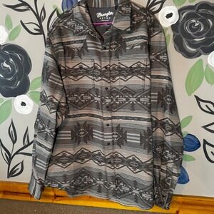 Men's Long Sleeve Wrangler Retro Flannel - Blue/Gray Plaid - Size 2XL